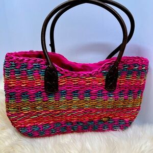 Cappelli for Straw world Multicolor Vibrant Raffia Woven Shoulder Bag / Zip Top